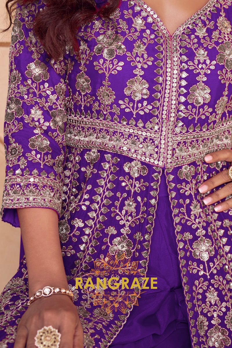 Royal Purple Premium Chinon Embroidered Designer Suit Set