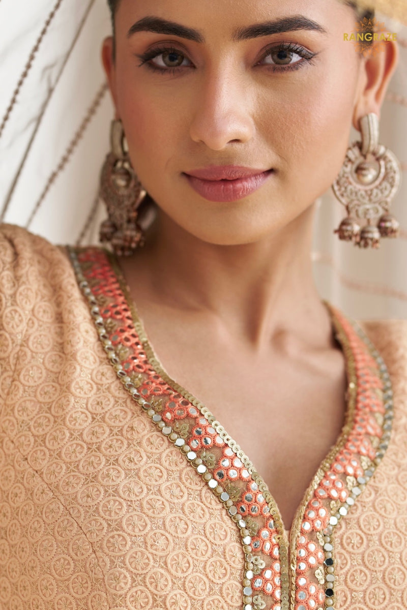 Peach Premium Georgette Anarkali Suit Set