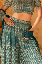 Teal Readymade Georgette Palazzo Suit Set with Dupatta