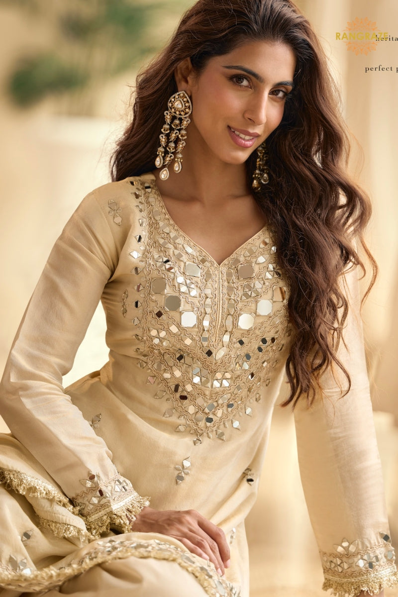 Ivory Mirror Silk Palazzo Suit Set