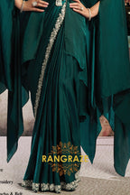 Emerald Two Tone Satin One Minute Saree with Embellished Poncho & Belt