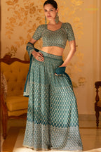 Teal Readymade Georgette Palazzo Suit Set with Dupatta