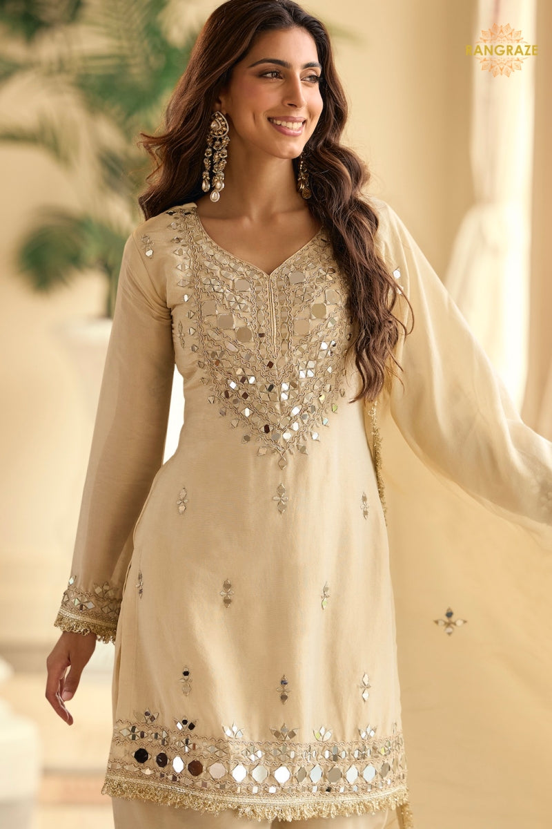 Ivory Mirror Silk Palazzo Suit Set