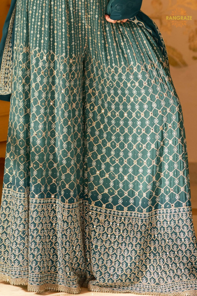 Teal Readymade Georgette Palazzo Suit Set with Dupatta