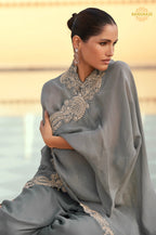 Mist Grey Chinnon Silk Jacket Suit Set