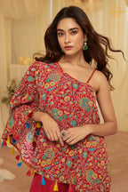 Ruby Folk Crepe Poncho Palazzo Suit Set