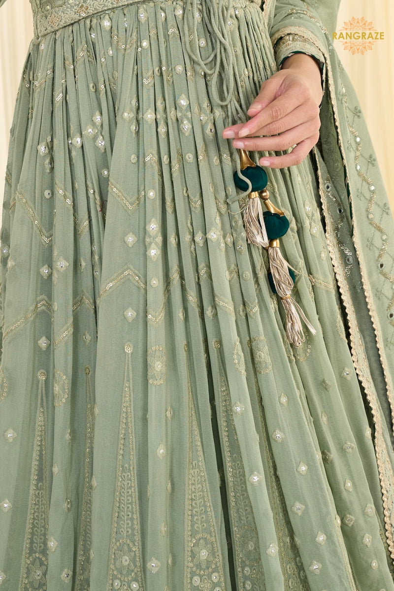 Sage Noor Premium Georgette Anarkali Gown Set
