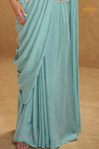 Mint Aura Pure Georgette Saree Style Suit Set with Hand Embroidery