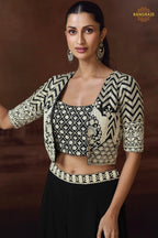 Noir Ivory Embroidered Palazzo Jacket Suit Set