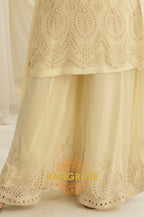 Natural Cream Crepe Silk Embroidered Suit Set