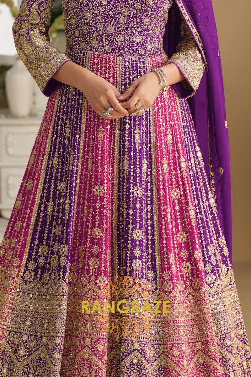Purple Pink Premium Georgette Designer Anarkali Suit Set