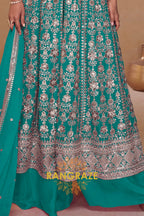 Emerald Teal Premium Chinon Embroidered Designer Suit Set
