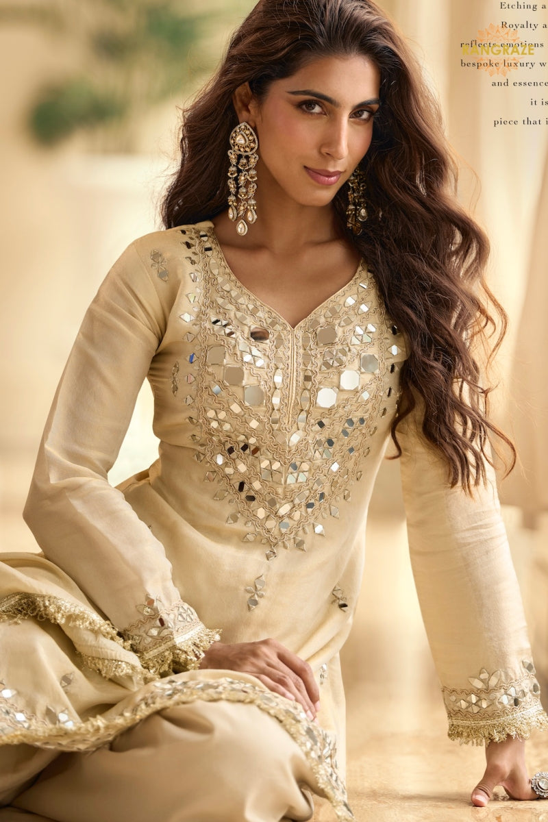 Ivory Mirror Silk Palazzo Suit Set