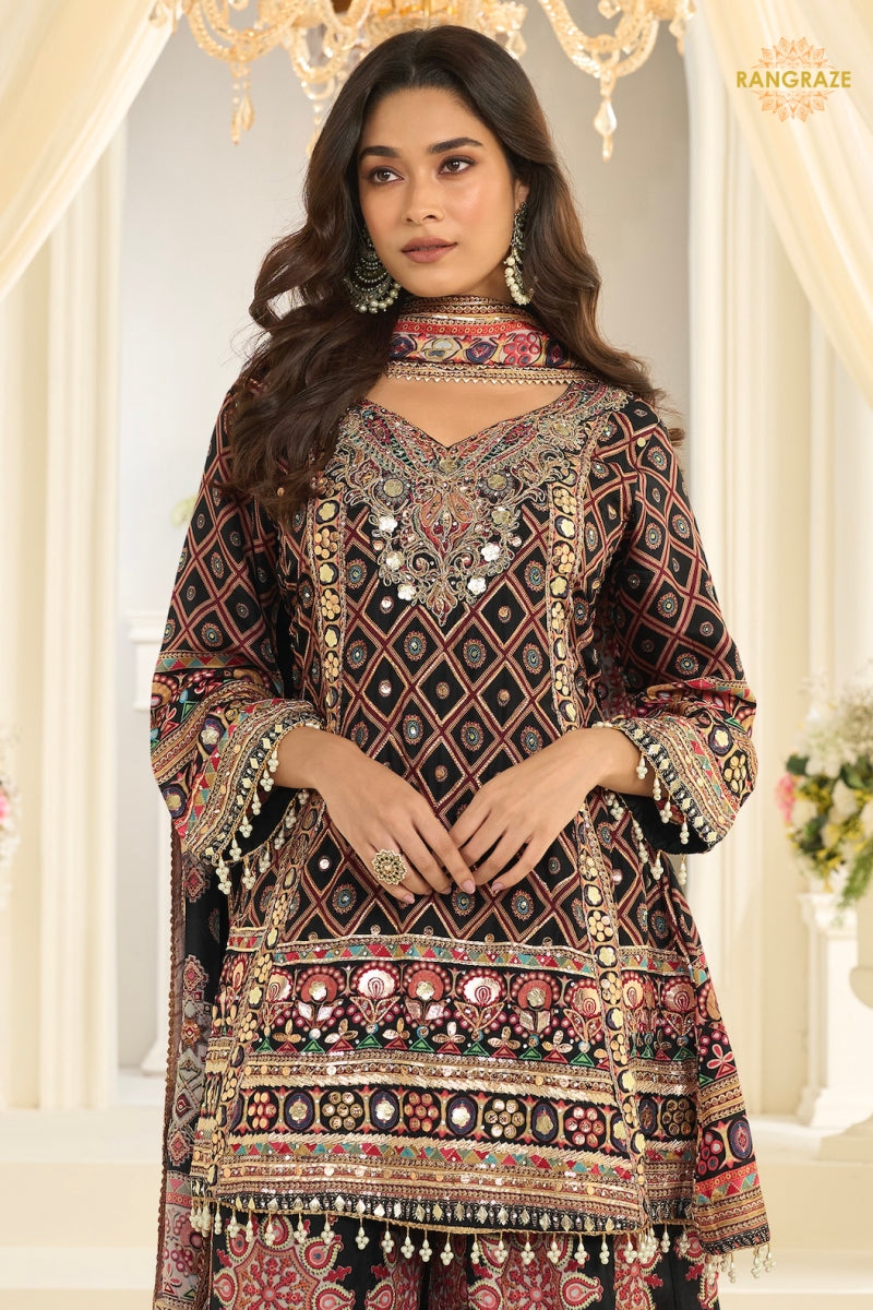 Noir Mirror Crepe Silk Suit Set