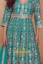 Emerald Teal Premium Chinon Embroidered Designer Suit Set