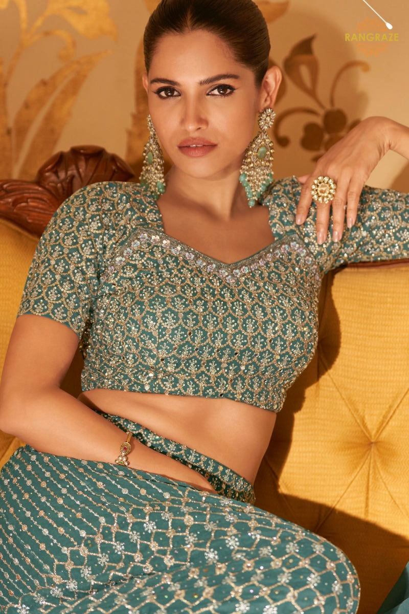 Teal Readymade Georgette Palazzo Suit Set with Dupatta