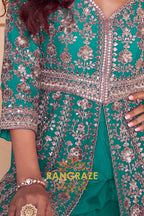 Emerald Teal Premium Chinon Embroidered Designer Suit Set