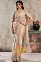 Champagne Two Tone Glossy Satin One Minute Saree with Readymade Designer Blouse & Belt