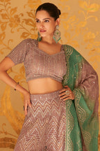 Mauve Green Ombre Sequined Georgette Palazzo Suit Set with Dupatta