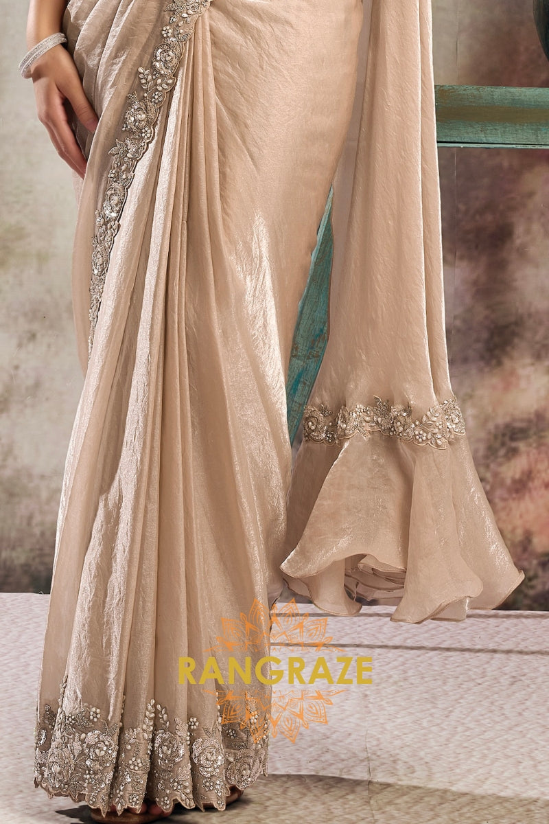 Champagne Two Tone Glossy Satin One Minute Saree with Readymade Designer Blouse & Belt