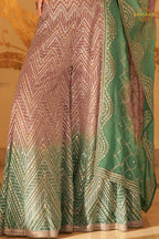 Mauve Green Ombre Sequined Georgette Palazzo Suit Set with Dupatta