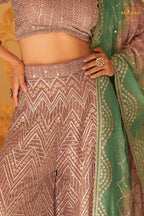 Mauve Green Ombre Sequined Georgette Palazzo Suit Set with Dupatta
