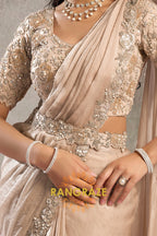 Champagne Two Tone Glossy Satin One Minute Saree with Readymade Designer Blouse & Belt