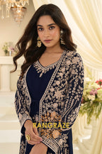 Navy Blue Premium Chinon Embroidered Anarkali Set