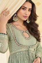 Sage Noor Premium Georgette Anarkali Gown Set