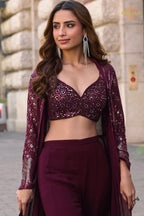 Noir Wine Sequined Georgette Palazzo Set