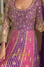 Purple Pink Premium Georgette Designer Anarkali Suit Set