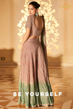 Mauve Green Ombre Sequined Georgette Palazzo Suit Set with Dupatta