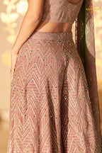 Mauve Green Ombre Sequined Georgette Palazzo Suit Set with Dupatta