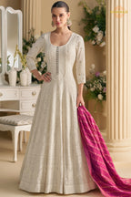 Off-White Premium Georgette Anarkali Suit Set