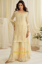 Natural Cream Crepe Silk Embroidered Suit Set