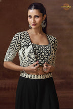 Noir Ivory Embroidered Palazzo Jacket Suit Set