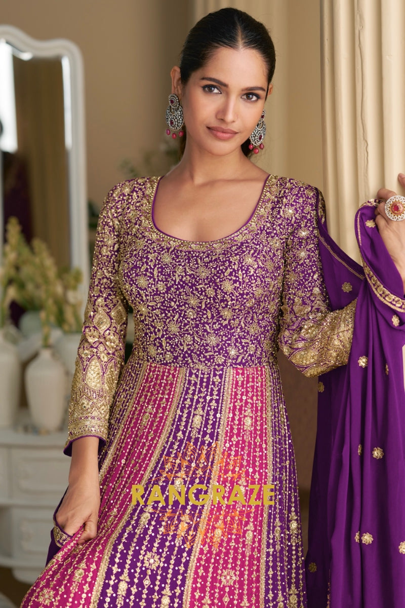 Purple Pink Premium Georgette Designer Anarkali Suit Set