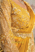 Mustard Gold Lustrous Satin One Minute Saree with Readymade Designer Blouse & Belt