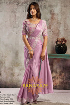 Mauve Pink Lustrous Satin One Minute Saree with Readymade Designer Blouse & Belt