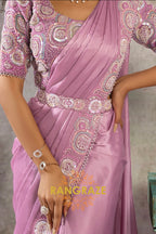 Mauve Pink Lustrous Satin One Minute Saree with Readymade Designer Blouse & Belt