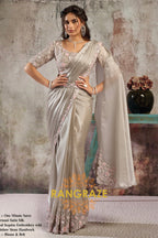 Taupe Armani Satin Silk One Minute Saree with Readymade Designer Blouse & Belt