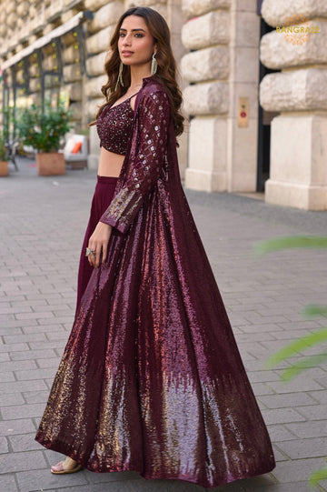 Noir Wine Sequined Georgette Palazzo Set
