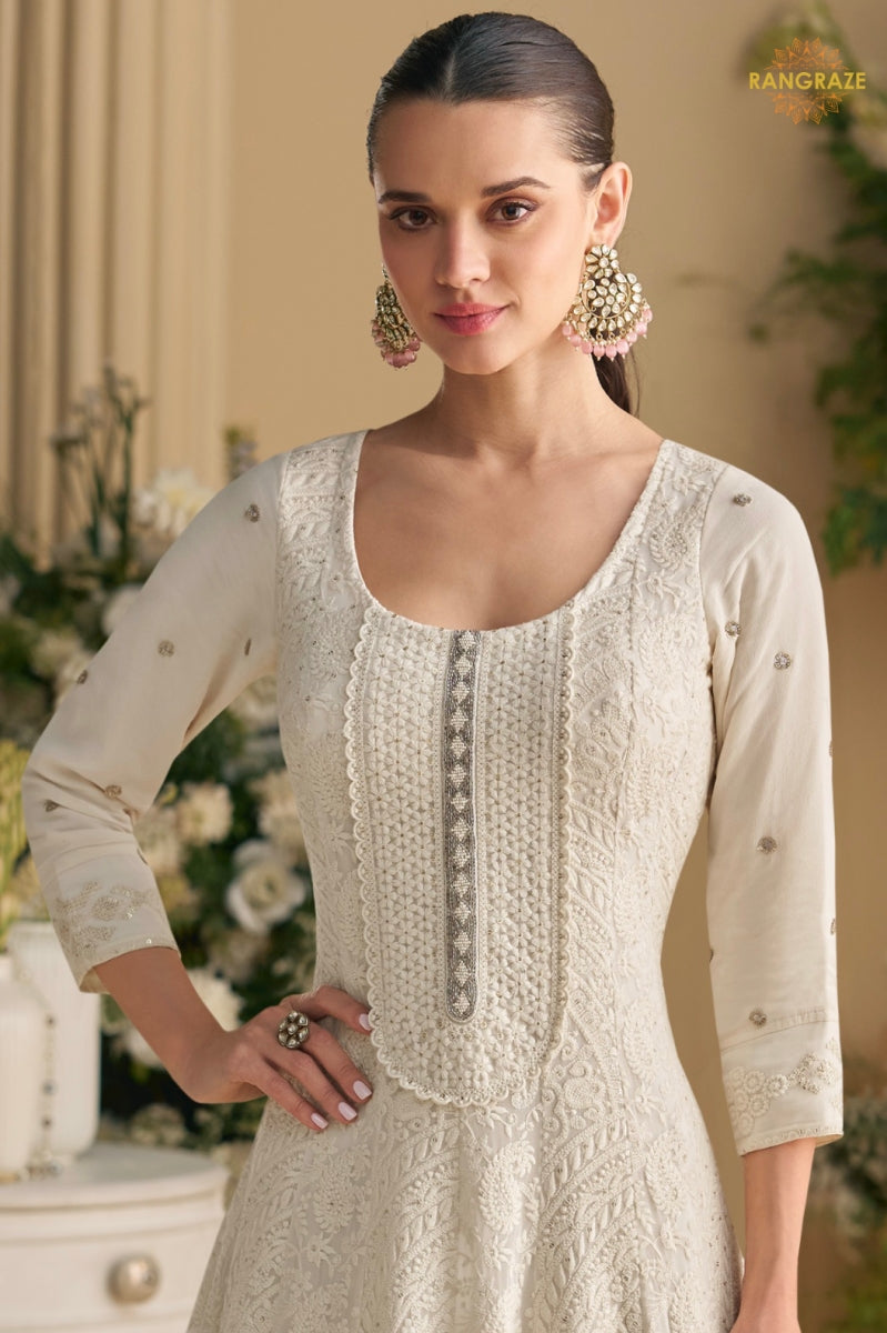 Off-White Premium Georgette Anarkali Suit Set