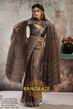 Chocolate Brown Lustrous Satin One Minute Saree with Readymade Designer Blouse & Belt