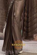 Chocolate Brown Lustrous Satin One Minute Saree with Readymade Designer Blouse & Belt