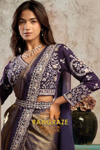 Metallic Gold Satin One Minute Saree with Readymade Designer Blouse & Belt