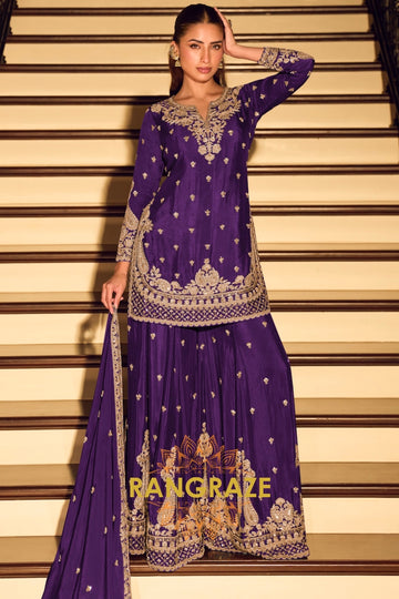Regal Purple Premium Chinnon Silk Suit Set
