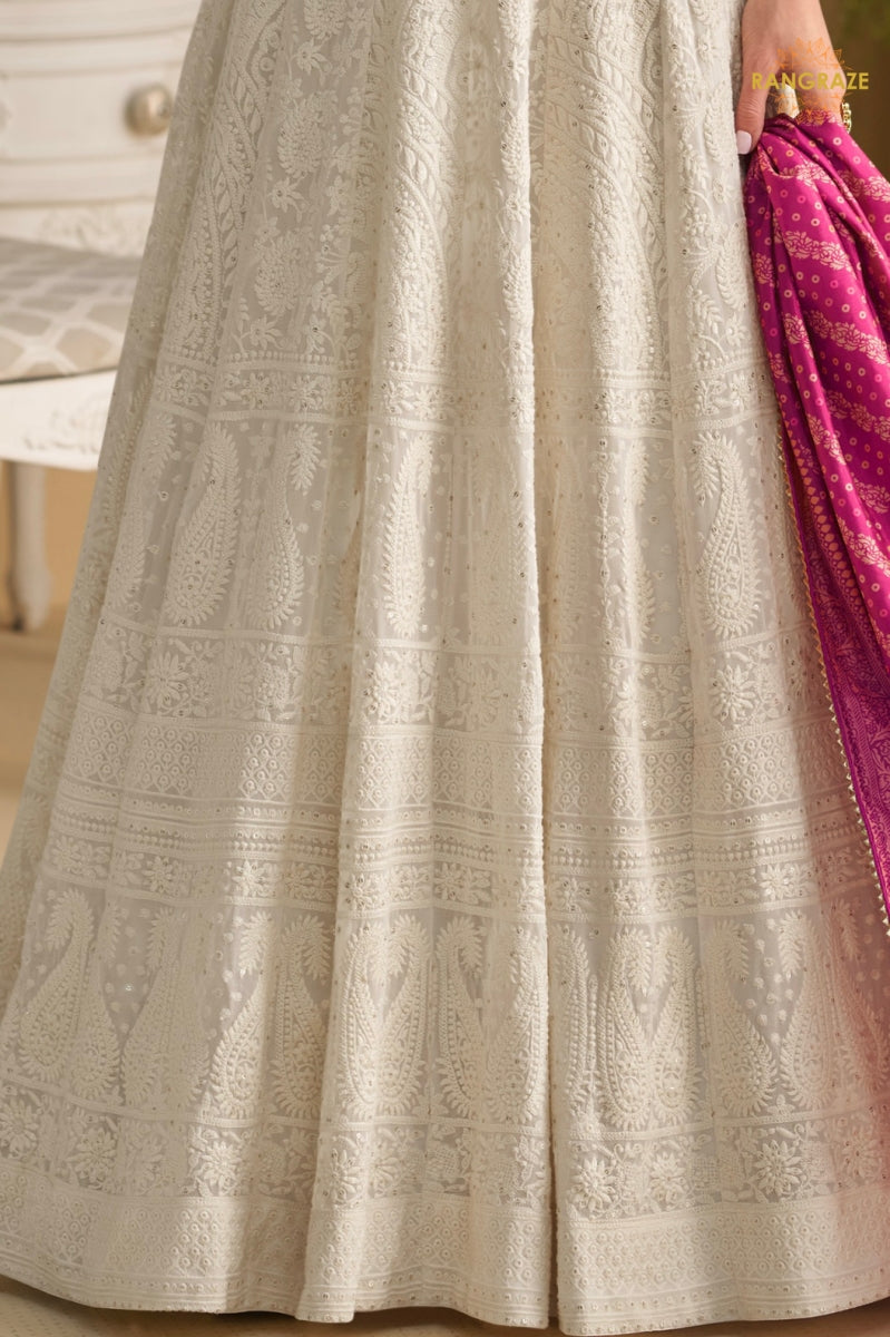 Off-White Premium Georgette Anarkali Suit Set