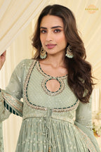 Sage Noor Premium Georgette Anarkali Gown Set
