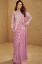 Lilac Serene Pure Georgette Saree Style Suit Set with Hand Embroidery